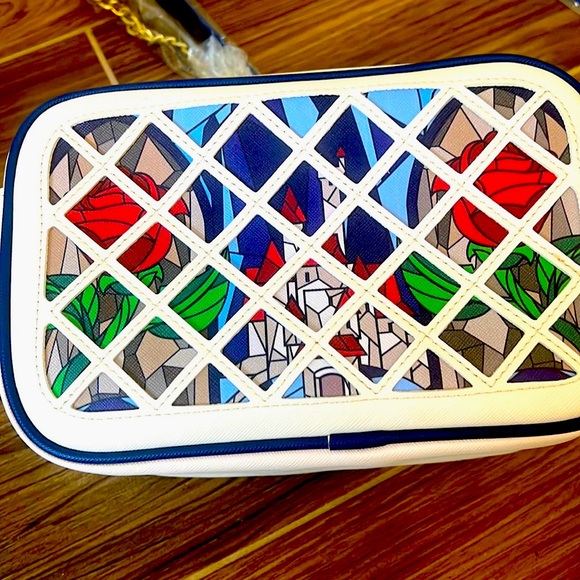 Disney Beauty and the Beast stained glass window Loungefly crossbody bag - Picture 2 of 11